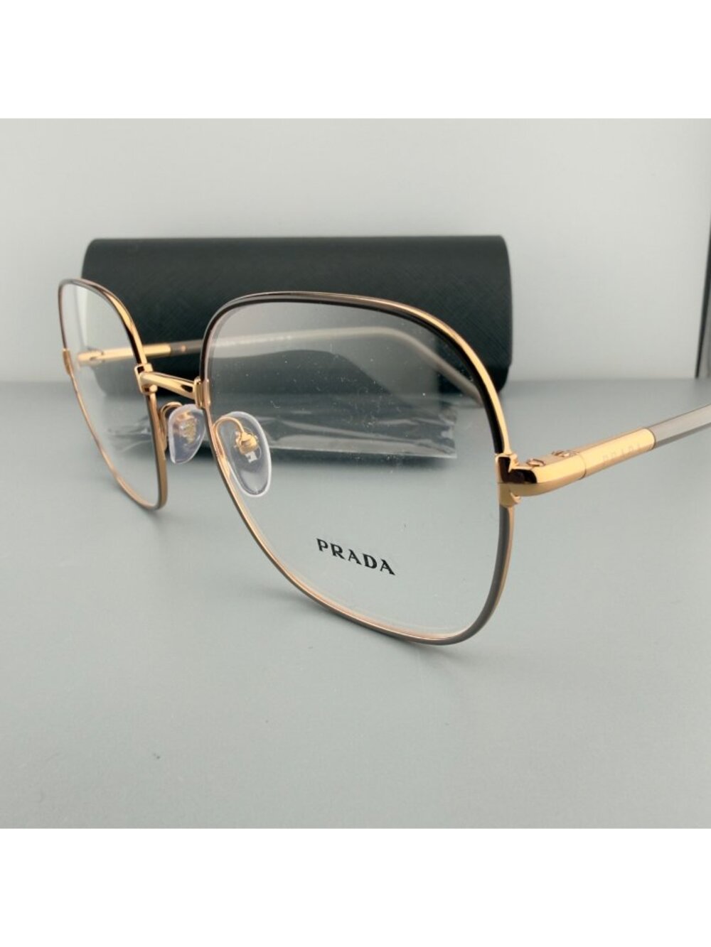 Prada Eyeglasses Frames VPR56W 02H-1O1 Rose Gold Black Square Wire Rim 54-19-140